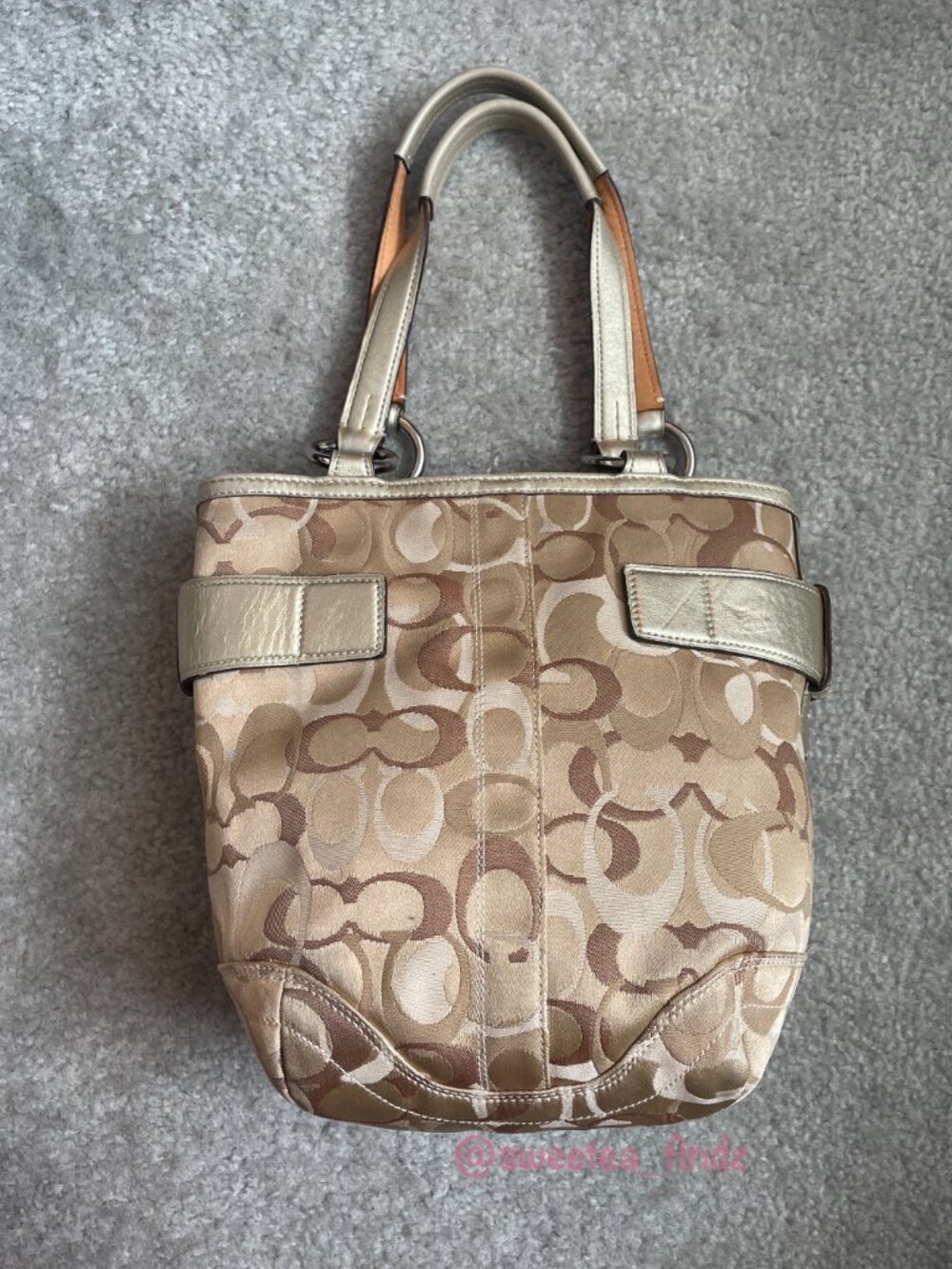 Vintage Coach Y2K Tan/Silver Optic Signature Canvas Tote Shoulder Bag 0498 💿 - Picture 2 of 16